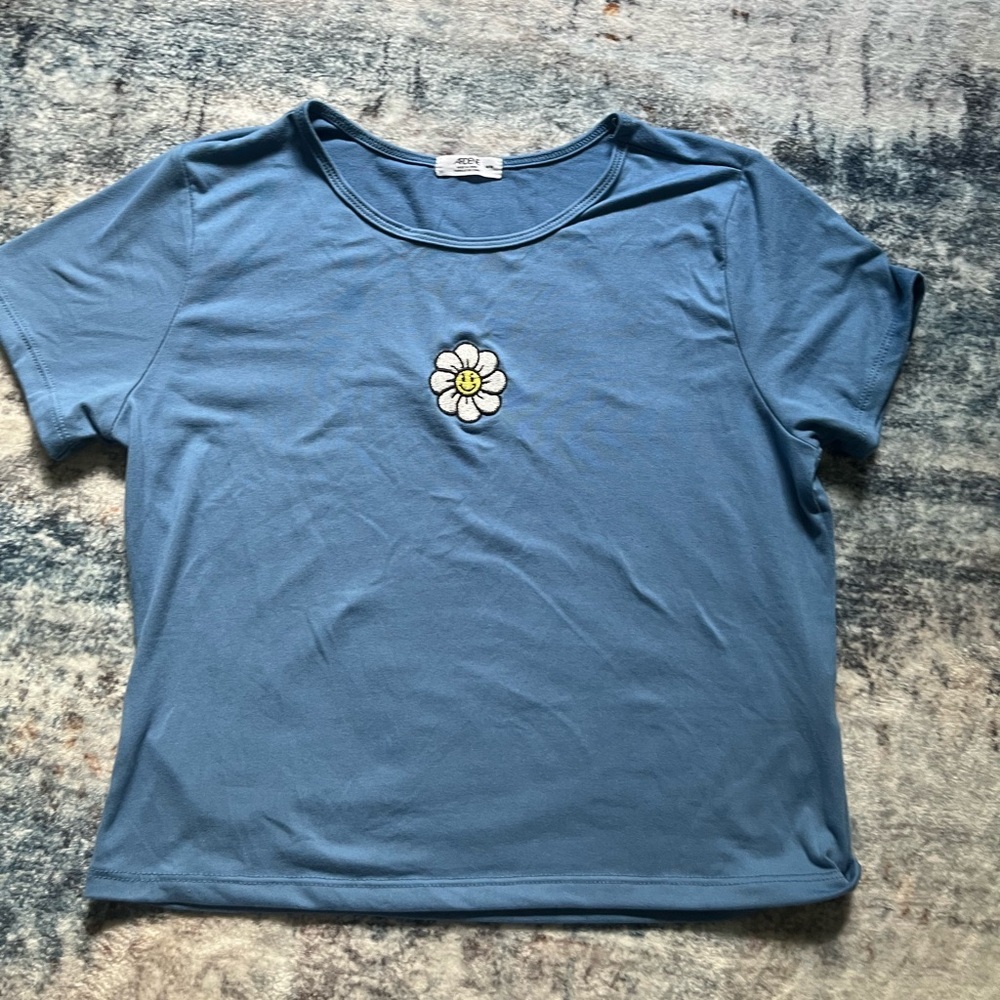 Blue Daisy Embroidered Women's Top